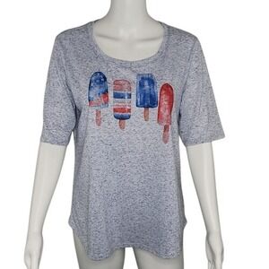 Christopher & Banks Blue Heather Patriotic‎ Top